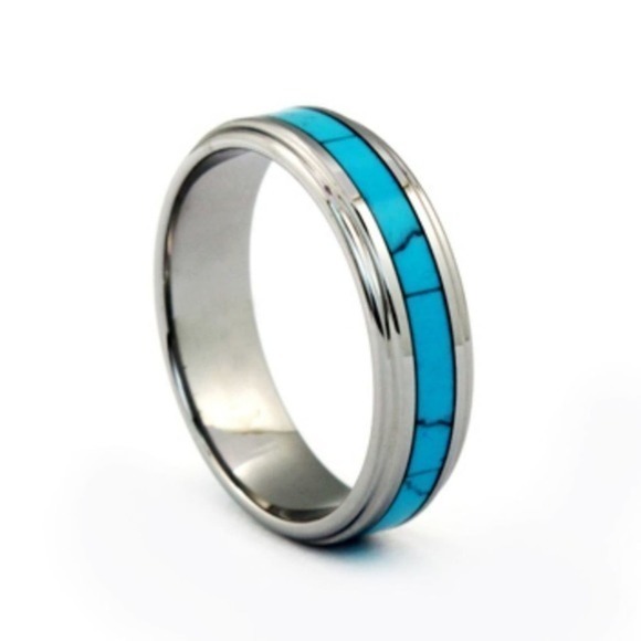New tungsten with turquoise inlay size 7.5 - Picture 1 of 1